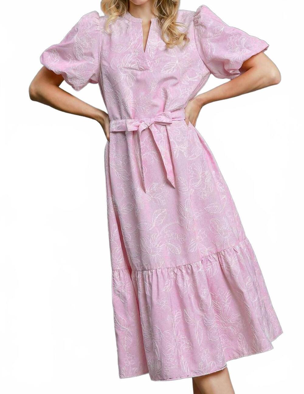 NEW UMGEE garden belted midi dress in pink